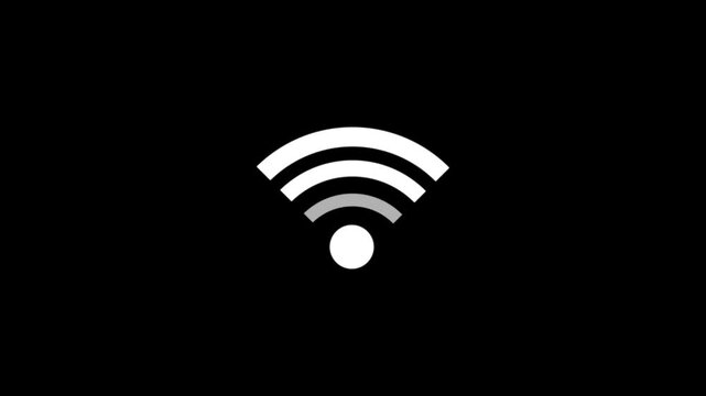 Animated white wifi signal strength icon expanding on black background for network connectivity