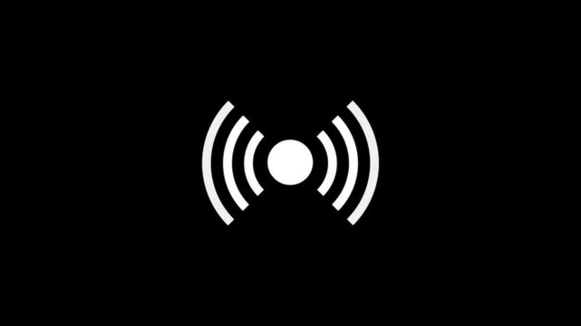 White live broadcast signal icon with animated radio waves radiating outward on a black background