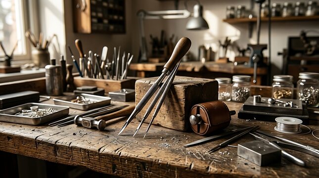Professional craftsman workbench with precision jewelry tools
