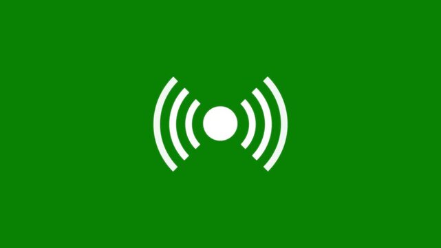 White live broadcast signal icon with animated radio waves radiating outward on a green background
