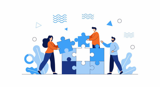 Work team join piece for goal plan task win grow aid now up and go
