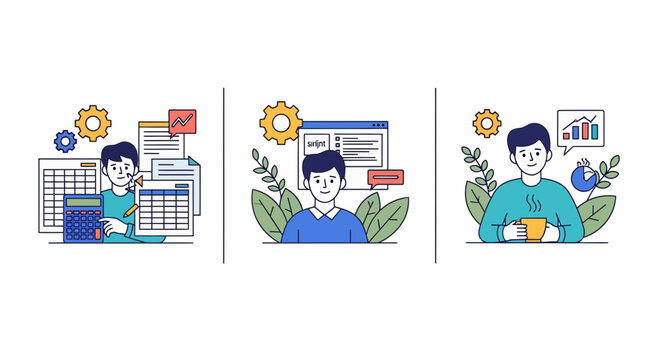 Job work and tech apps help man do fast data task and report or graph