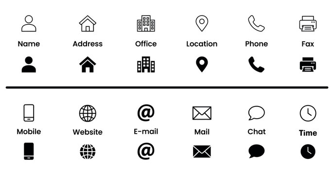 Contact Information Icons Flat Pictograms On Transparent Surface address