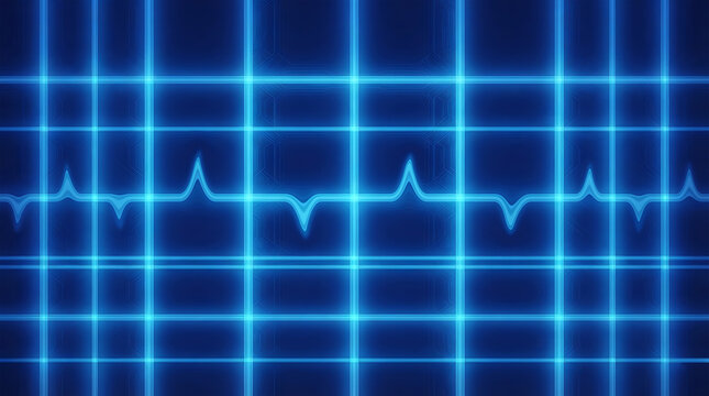 High-Tech Blue EKG Heartbeat Monitor Line Grid Screen for Medical Diagnostics and Healthcare Technology