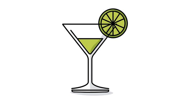 Minimal cocktail glass vector illustration. Simple martini icon with a lime garnish.