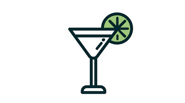 Minimal cocktail glass icon. Simple vector illustration of a martini drink with lime garnish.