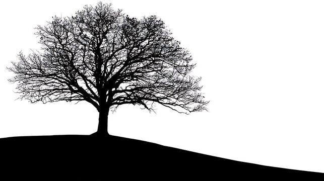 Minimalist oak tree silhouette. Black tree icon on white background for nature design.