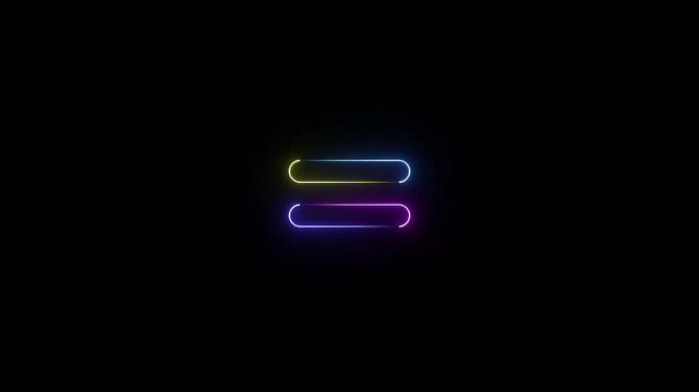 Neon glowing equal sign symbol animation with vibrant gradient light effects math