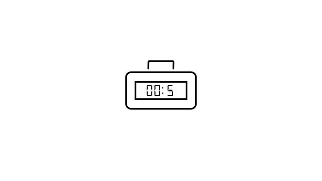 Minimalist digital countdown timer animation, black and white line clock