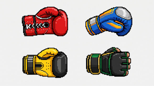 Pixel art boxing and mma gloves set vector icons