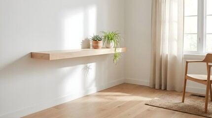 Fototapeta premium Empty Home Office Corner with Small Plant Shelf