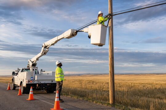 Rural Broadband Installation Aerial Fiber Crew Installs Across Open