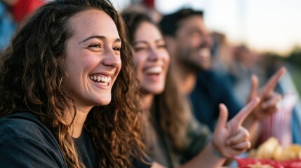 Obraz premium Friends celebrating and using sign language at stadium event
