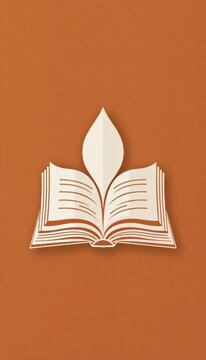 Simple knowledge discovery symbol overlapping with clean classic book lines on premium terracotta orange background