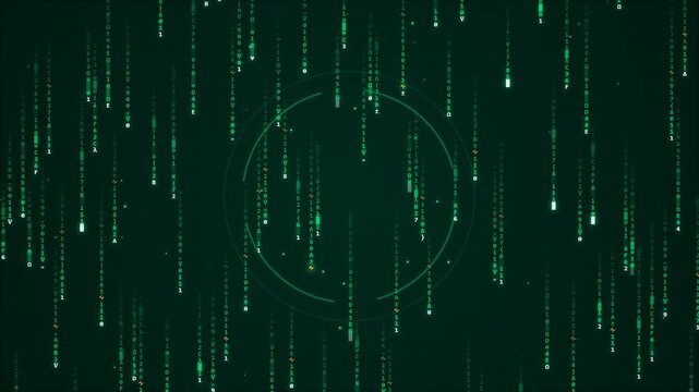 Green digital matrix code rain background animation