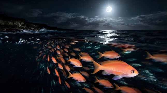 A school of anthias, 4K, AI generated