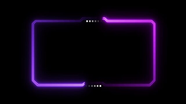 Neon purple hud interface frame with pulsing digital border for futuristic ui and gaming overlays glowing