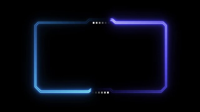 Futuristic neon hud frame overlay, digital cyberpunk ui border with glowing blue light effects