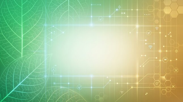 Abstract Smart Agriculture Agrotech Background Template with Glowing Leaf Lines and Copy Space