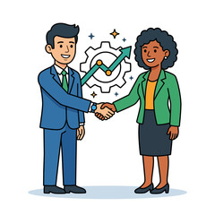 Fototapeta premium business people shaking hands with growth graph and gears