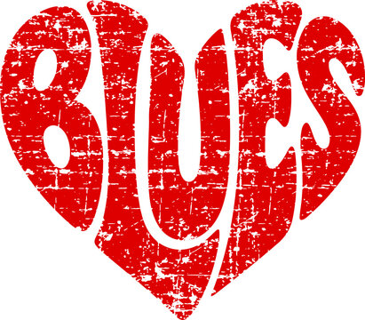 BLUES Word Shaped Heart Design Vintage