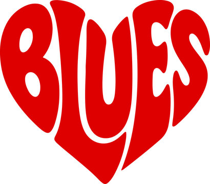 BLUES Word Shaped Heart Design Vintage