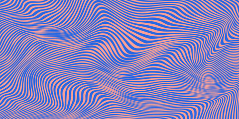 Abstract Wavy Psychedelic Background With Blue and Peach Optical Illusion Pattern Lines © ngupakarti