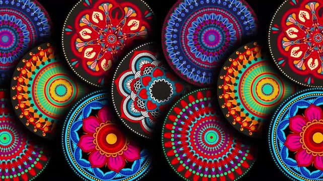 A vibrant collection of colorful mandala designs showcasing intricate patterns and vivid colors. This image is rich in cultural and artistic elements with its detailed and symmetrical compositions.