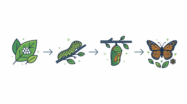 Butterfly Life Cycle Stages: Egg, Larva, Pupa, Adult Monarch Butterfly