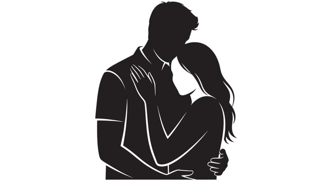 Couple embracing silhouette against a white background romantic figure outline