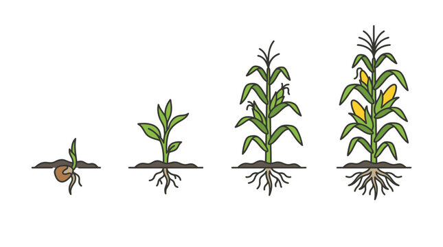 Corn Plant Growth Stages: Seed to Mature Maize with Cobs