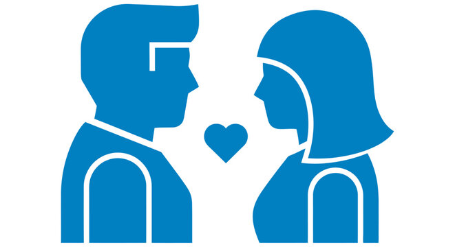 Couple Silhouette Icon With Heart Flat Blue Design On White Background