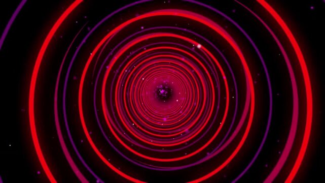 Abstract swirling pattern of glowing red and purple lines on a black background.