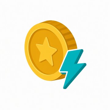 Isometric coin token with lightning bolt vector icon representing instant fintech payment settlement