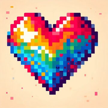 Colorful rainbow pixel art heart shape illustration for LGBT pride concept