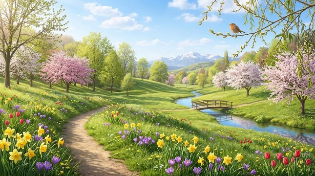 Spring meadow landscape