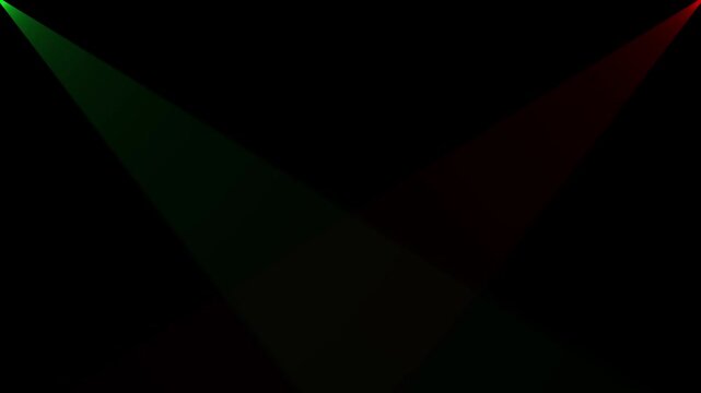 Dynamic green and red spotlight beams on black background, for stage lighting, effects light rays