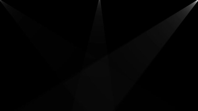 Dynamic triple spotlight beams on black background, stage lighting effects for presentations and events