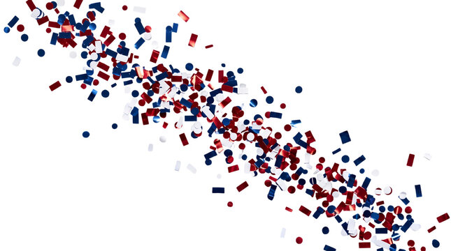 Red, white and blue confetti falling isolated on transparent background