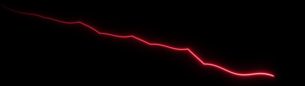 Red neon financial downtrend graph line animation on black background, market crash decline recession