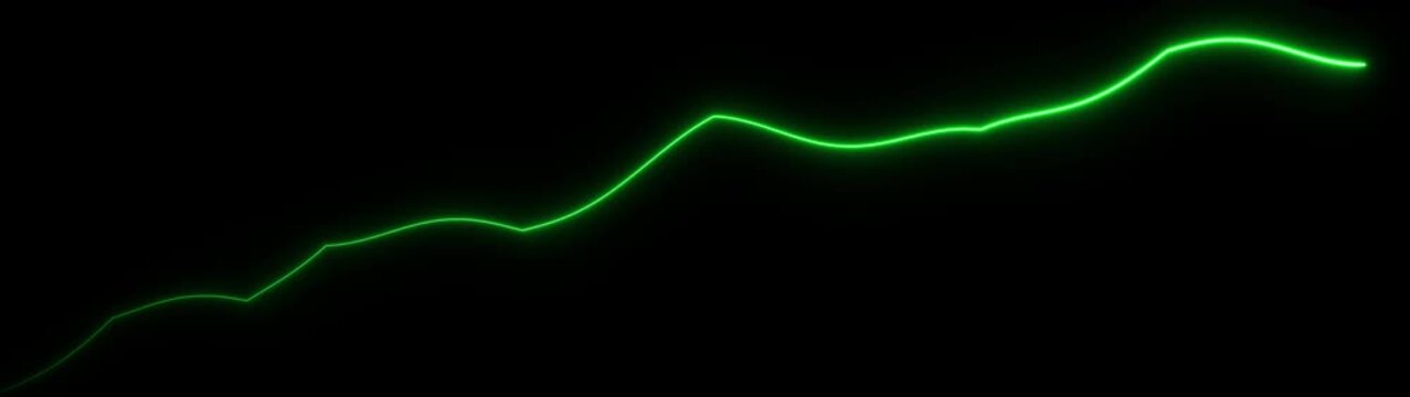 Neon green financial growth line graph animation on black background, for business data, presentation chart