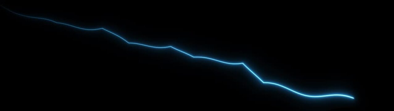 Neon blue financial downtrend graph line animation on black background, chart decline