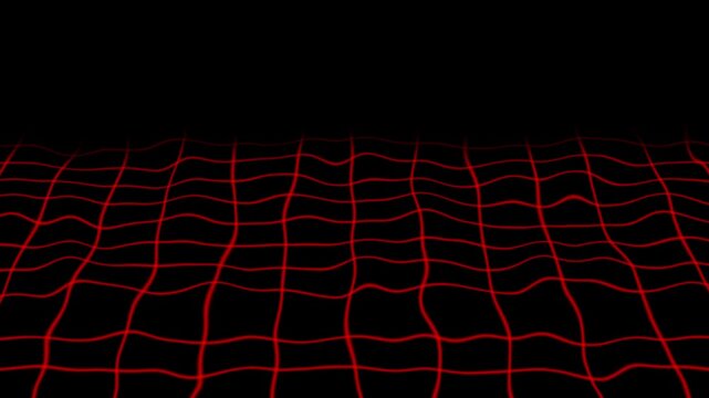 Red neon grid wave motion background, retro 80s synthwave digital landscape animation