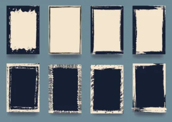 Set of grunge-style frames. Lines, doodles, strokes, rough charcoal or pen marks, underlines and strikethroughs, grids. Doodles, crossed-out and curved lines. Vector. © Riva