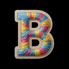 Obraz premium Colorful Embroidered Letter B Patch on Fabric Background