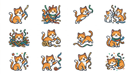 Playful cartoon cats in various poses and expressions. © fiki
