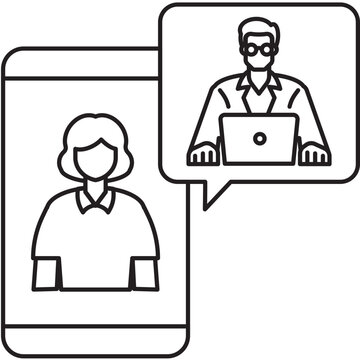 female patient recieved medical advice from a male doctor via smartphone line icon