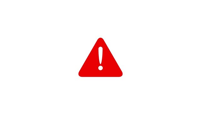 red triangle exclamation warning icon horizontal layout loop, elegant alert notification badge with modern white danger symbol, isolated graphic asset on black background.