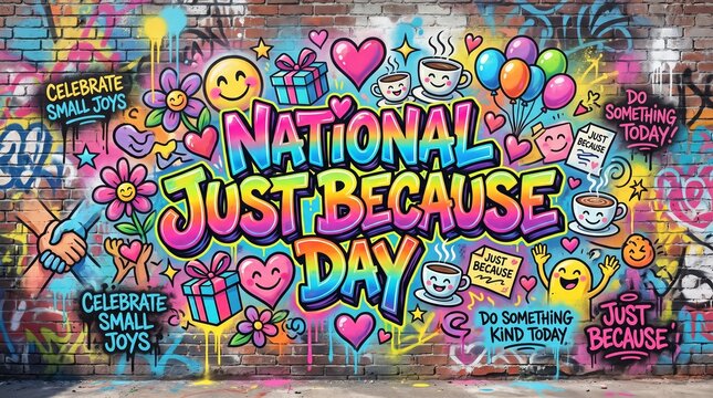 National Just Because Day Graffiti Design with Colorful Street Art Lettering for Holiday Celebration Poster