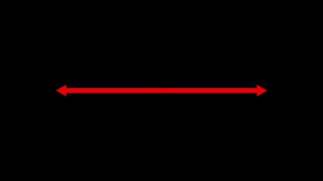 Red double headed arrow horizontal line loop, elegant bidirectional text divider symbol with two way pointer emblem, isolated layout graphic asset on black background 4k video animation.